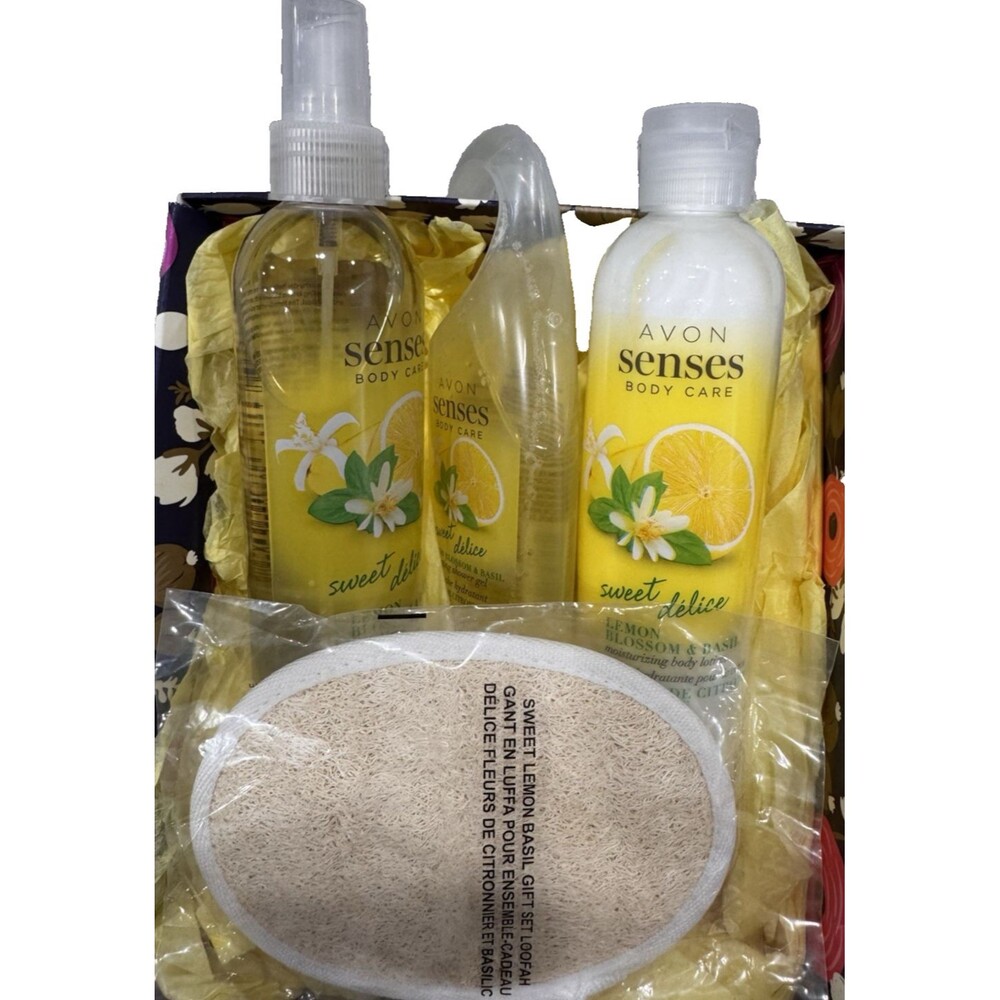Avon Senses 4 Piece Body Care Sweet Delice Lemon Blossom & Basil Gift Set